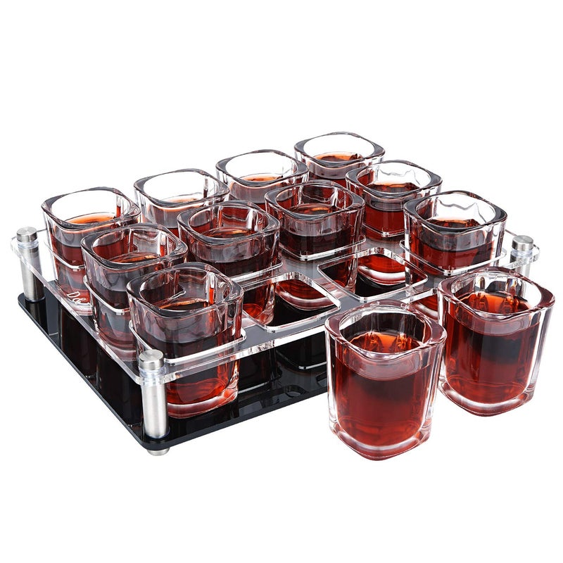 DZ D&Z 2 oz Shot Glass with Holder, Tequila Shot Glass Set, Easy to Carry 12 Heavy Base Glasses without Spilling, Clear Modern Acrylic Server Tray for Wedding,Anniversary,Graduation,Housewarming,Birthday - Image 1